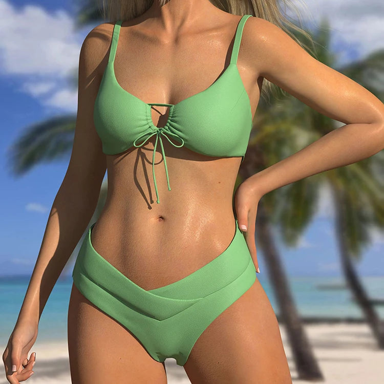 Sexy Multi Color Mini 2 Piece Bikini Set Simple Classic Young Girls Beach Swimwear