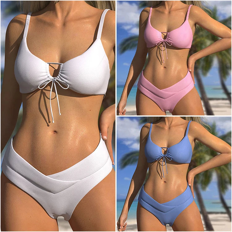 Sexy Multi Color Mini 2 Piece Bikini Set Simple Classic Young Girls Beach Swimwear