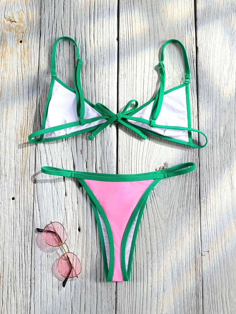 Miyouj Bandage Swimwear Summer Swimsuit High Cut Bikini Set Solid Sexy 2-Piece Suit New Bathsuit Hollow Out Thongs Beachwear