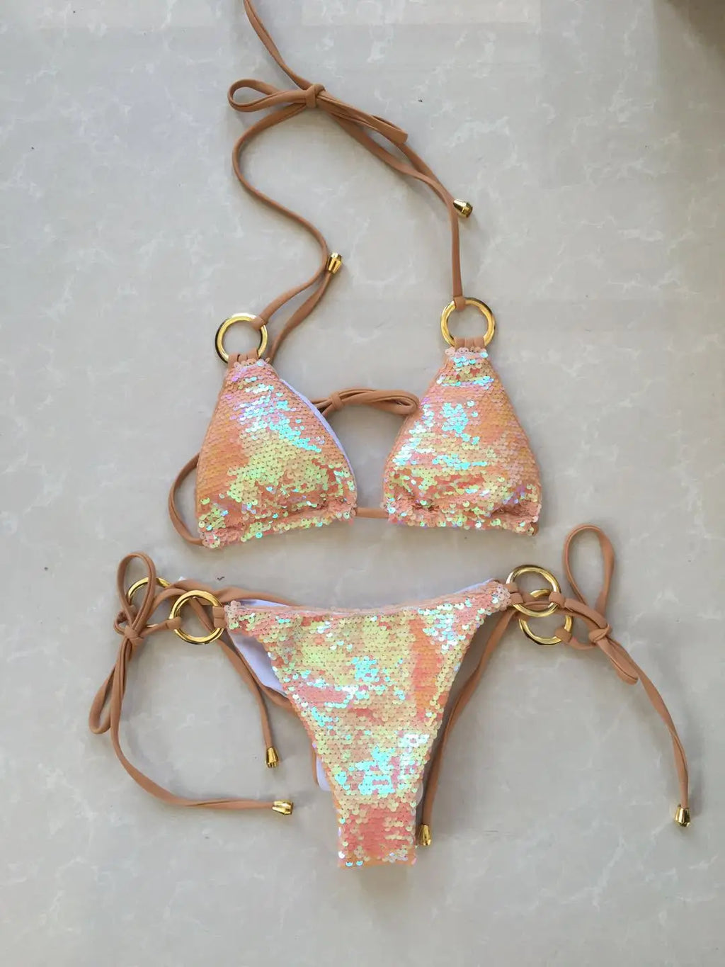 Solid Bikini Sexy Swimsuit Halter Swimwear Bathing Suit Women Bling Sequin Bikini Set Beach Wear Dropshipping Monokini Glitter