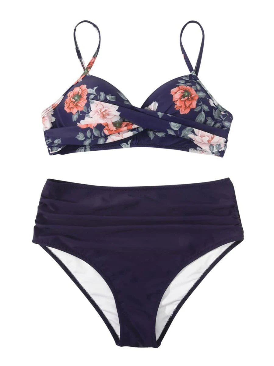 2026 Cross Frill Bikinis Women Swimwear Print Sexy High Waist Swimsuit Female Beachwear Bathers Bathing Swimming Swim Suit
