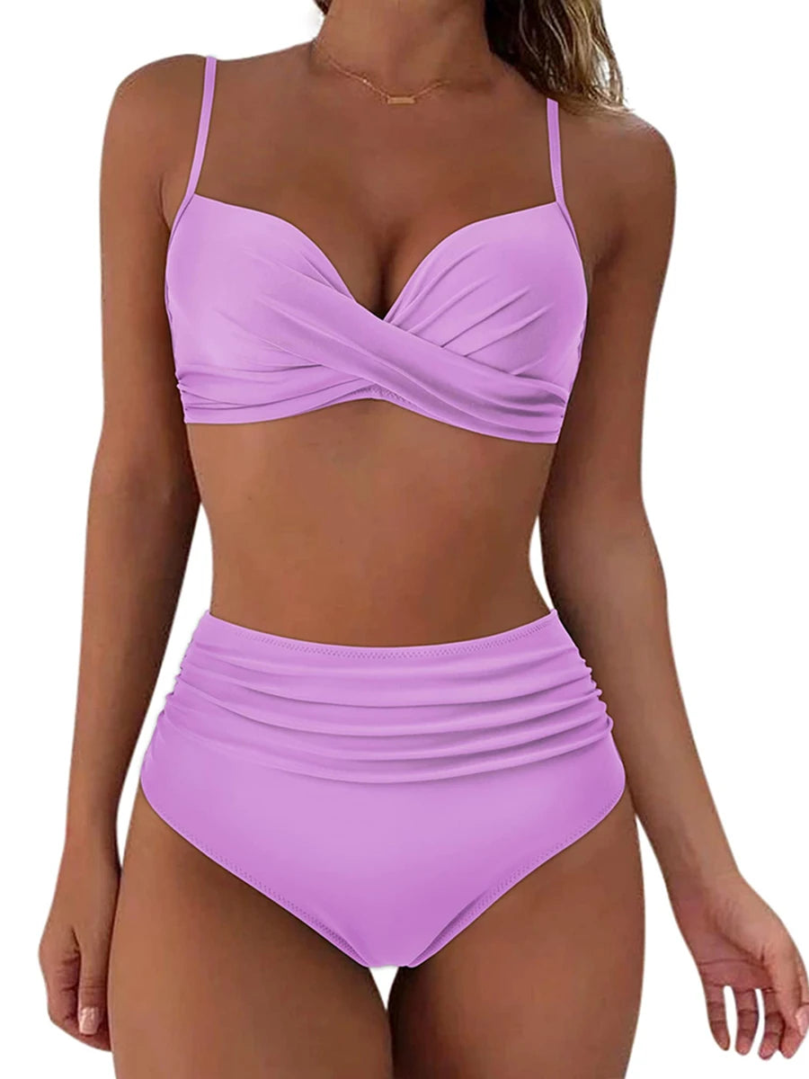 2026 Cross Frill Bikinis Women Swimwear Print Sexy High Waist Swimsuit Female Beachwear Bathers Bathing Swimming Swim Suit