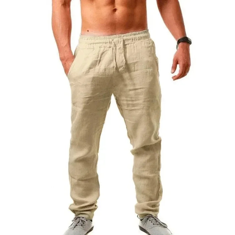 2025 Spring/Summer New Men's Cotton and Hemp Pants Fashionable and Casual Solid Color Breathable Loose Plus Wide Leg Pants M-4XL