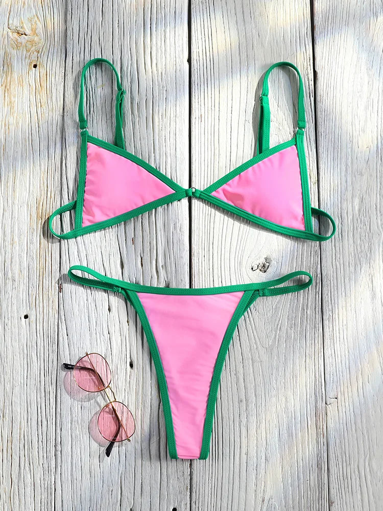 Miyouj Bandage Swimwear Summer Swimsuit High Cut Bikini Set Solid Sexy 2-Piece Suit New Bathsuit Hollow Out Thongs Beachwear