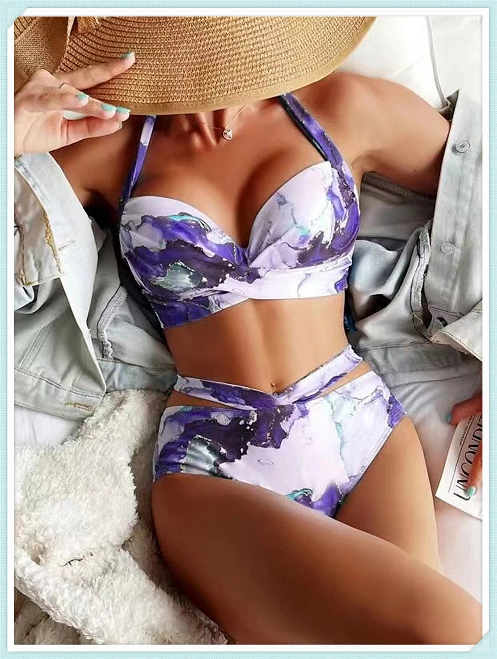 Sexy Halter High Waist Bikini 2026 Women Tie Dye Swimsuit Push Up Swimwear Female Printed Bathing Suit Lace Up Back Beachwear