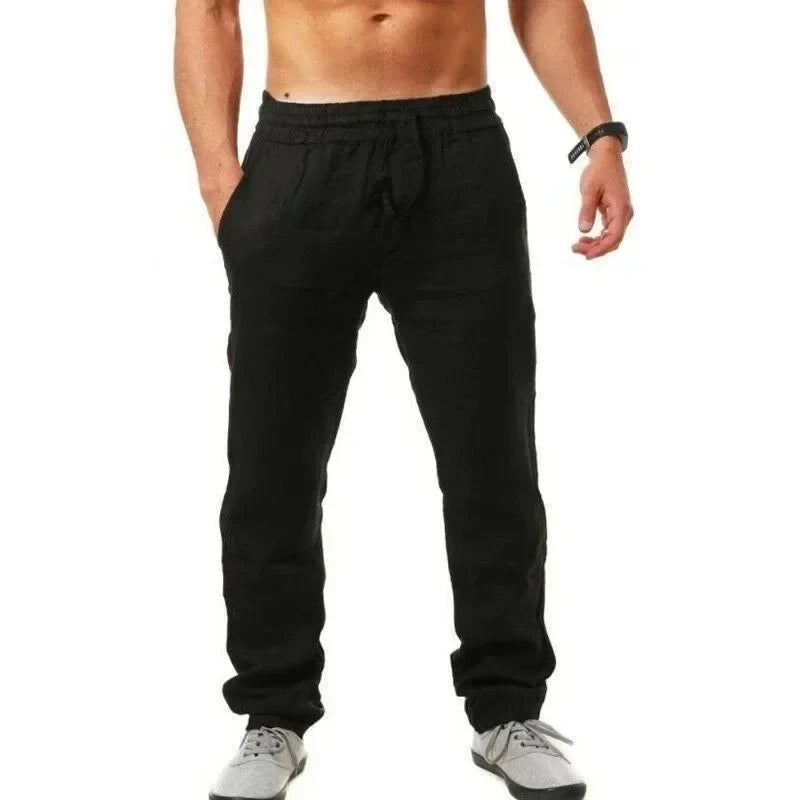2025 Spring/Summer New Men's Cotton and Hemp Pants Fashionable and Casual Solid Color Breathable Loose Plus Wide Leg Pants M-4XL