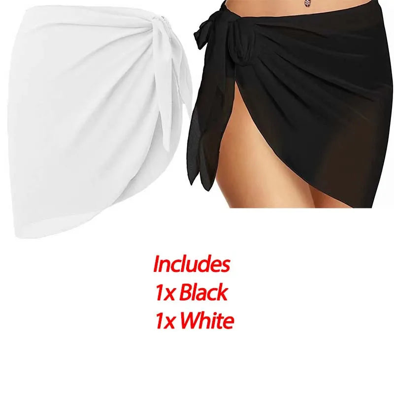 Summer Women Short Swimsuit Coverups Beach Bikini Wrap Sheer Skirt Chiffon Scarf See Through Cover Ups for Swimwear