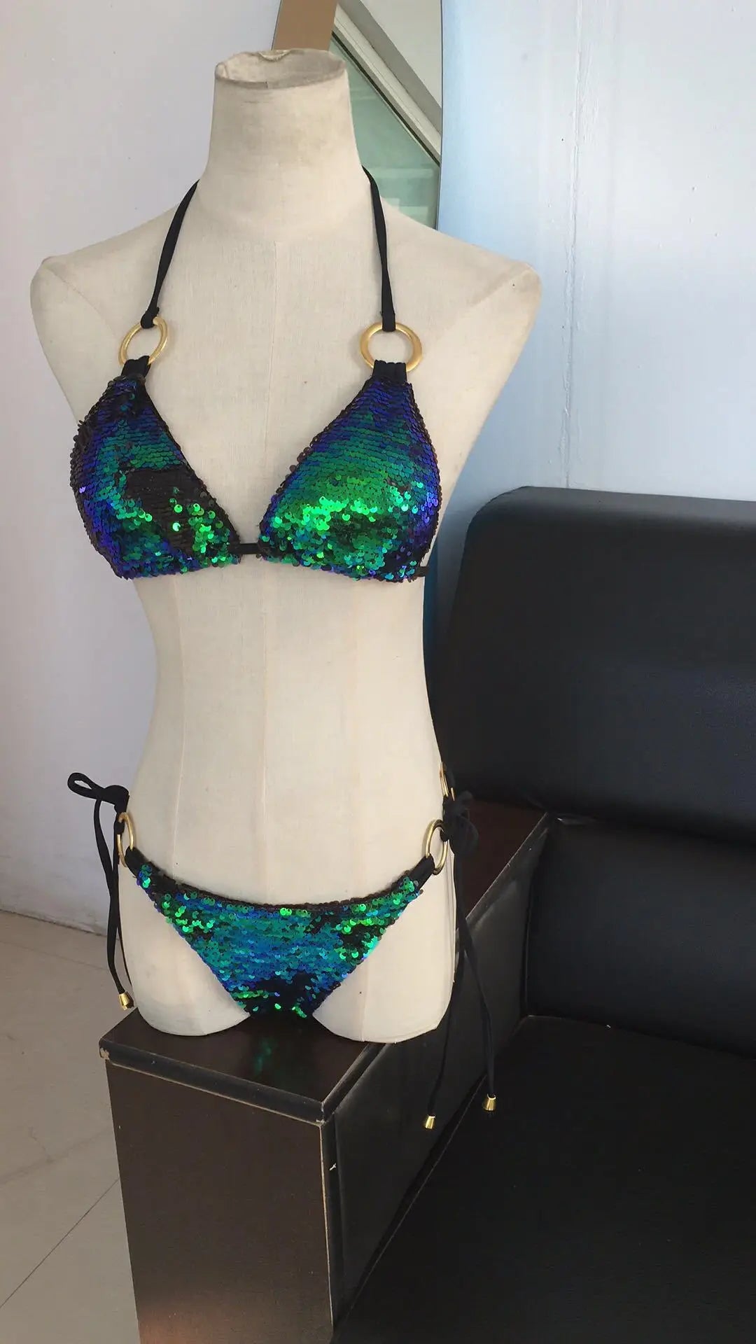 Solid Bikini Sexy Swimsuit Halter Swimwear Bathing Suit Women Bling Sequin Bikini Set Beach Wear Dropshipping Monokini Glitter