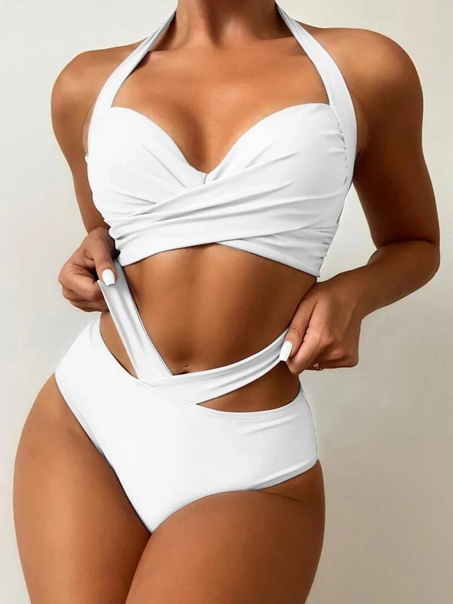 Sexy Halter High Waist Bikini 2026 Women Tie Dye Swimsuit Push Up Swimwear Female Printed Bathing Suit Lace Up Back Beachwear