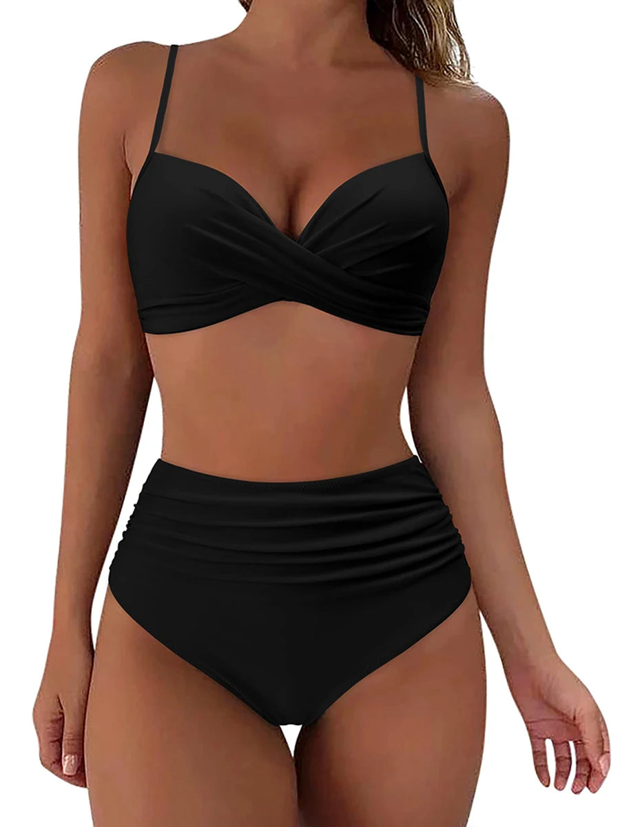 2026 Cross Frill Bikinis Women Swimwear Print Sexy High Waist Swimsuit Female Beachwear Bathers Bathing Swimming Swim Suit