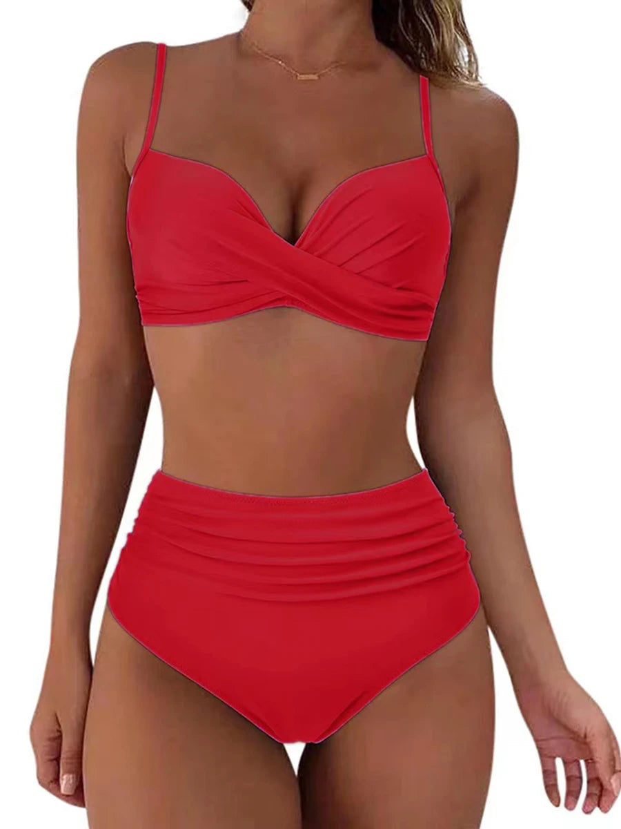 2026 Cross Frill Bikinis Women Swimwear Print Sexy High Waist Swimsuit Female Beachwear Bathers Bathing Swimming Swim Suit