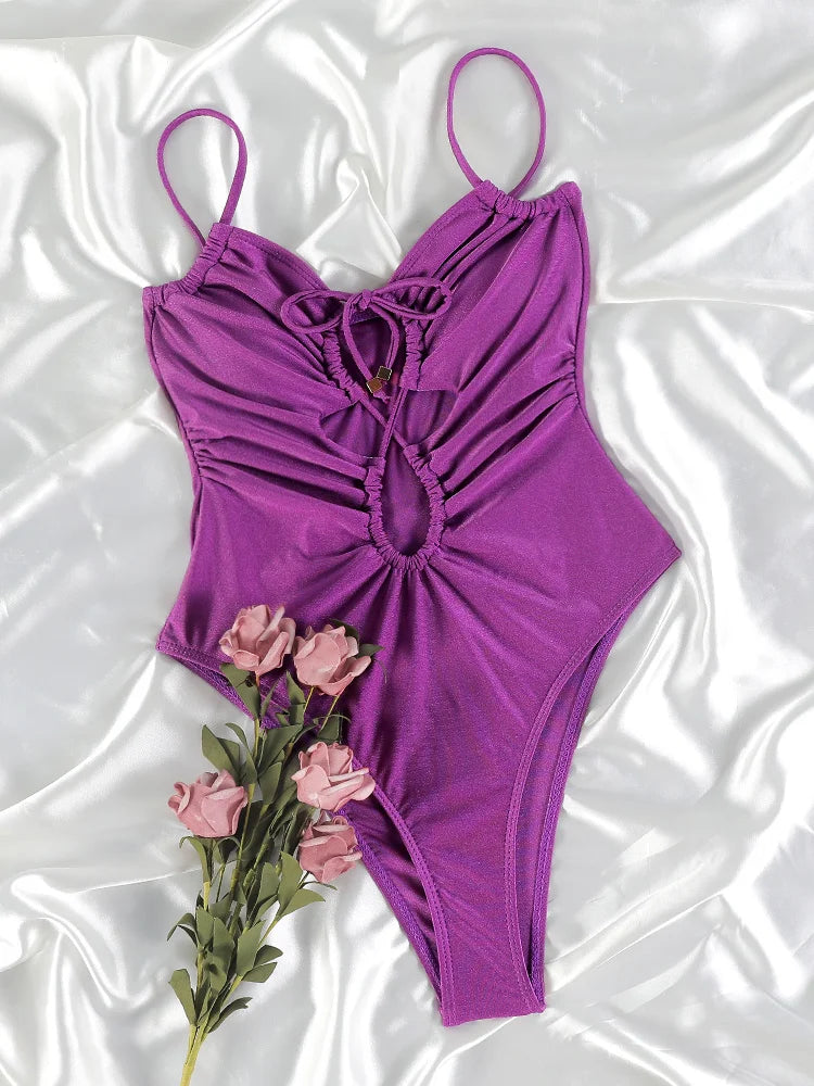 Rinabe String One Piece Suit Whole Swimsuit Hollow Out Women's High-Waisted Swimwear Bathing Suit Solid 2024 Beach Clothes