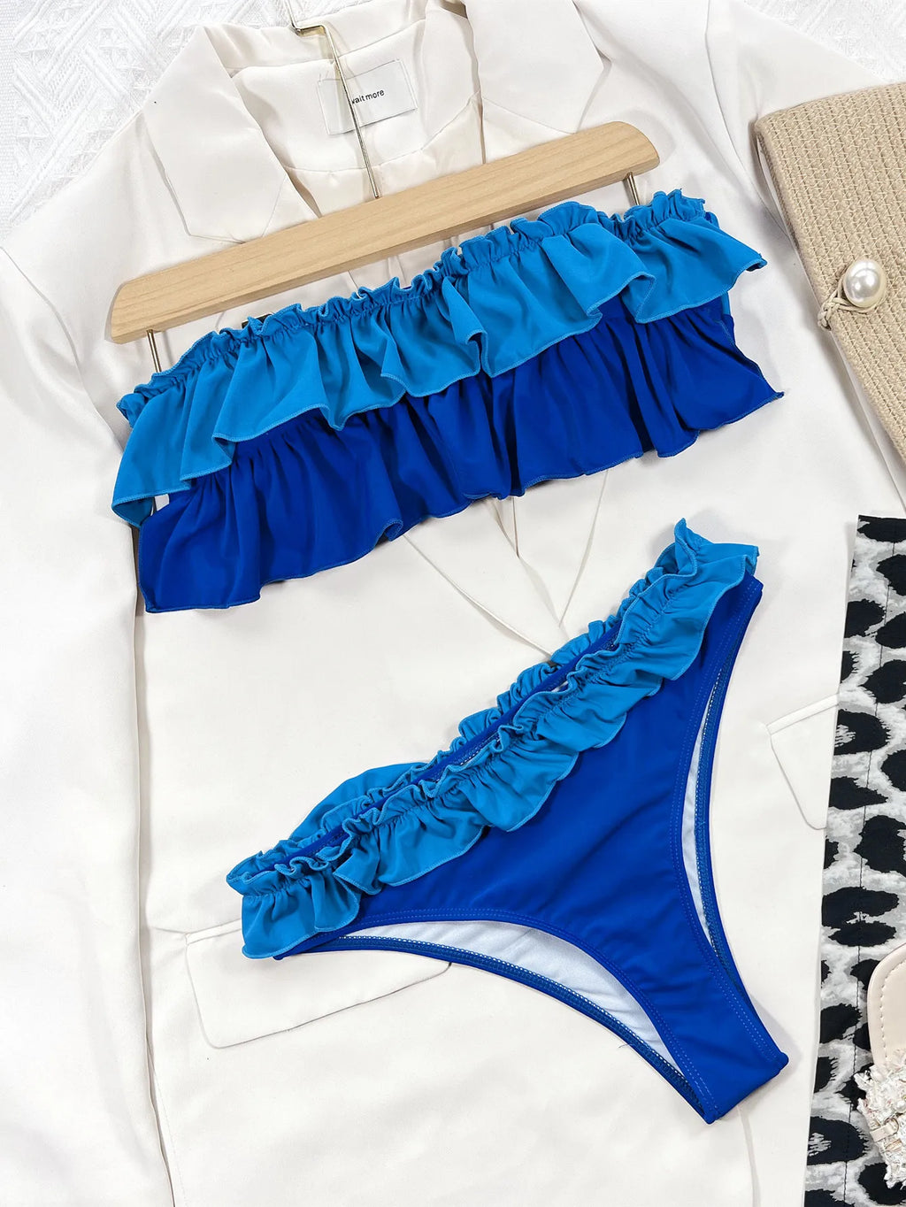 Sexy Bandeau Bikini 2025 Mujer Women Orange Patchwork Push Up Ruffles Micro Swimwear Brazilian Beach Bathing Suit Thong Swimsuit