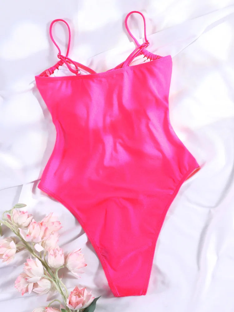 Rinabe String One Piece Suit Whole Swimsuit Hollow Out Women's High-Waisted Swimwear Bathing Suit Solid 2024 Beach Clothes
