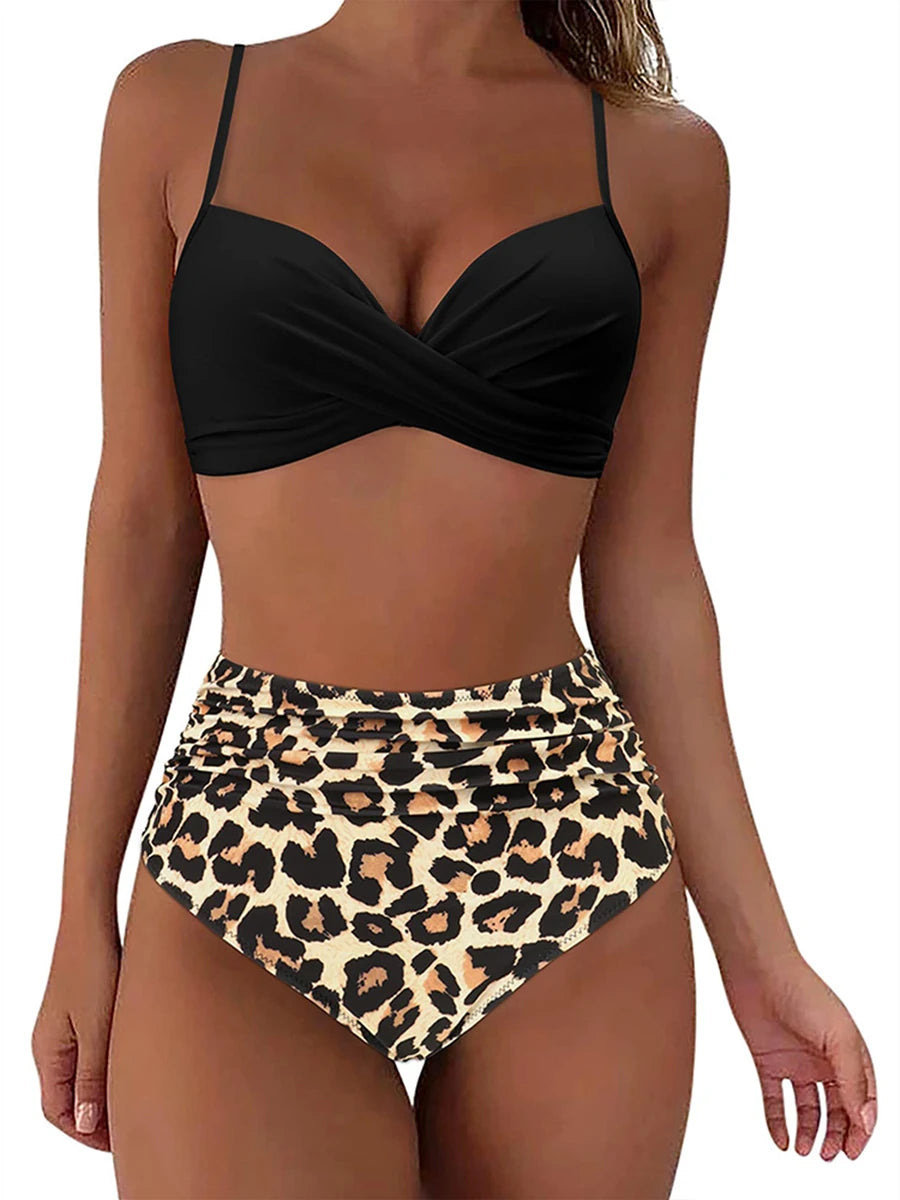 2026 Cross Frill Bikinis Women Swimwear Print Sexy High Waist Swimsuit Female Beachwear Bathers Bathing Swimming Swim Suit
