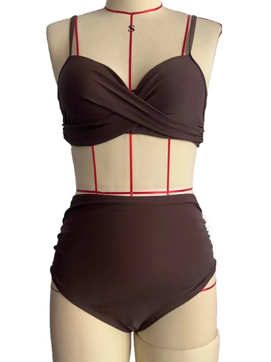 2026 Cross Frill Bikinis Women Swimwear Print Sexy High Waist Swimsuit Female Beachwear Bathers Bathing Swimming Swim Suit